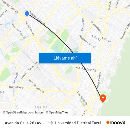 Avenida Calle 26 (Av. C. De Cali - Cl 51) (A) to Universidad Distrital Facultad Del Medio Ambiente map