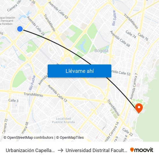 Urbanización Capellanía (Ac 22 - Kr 87c) to Universidad Distrital Facultad Del Medio Ambiente map