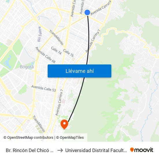 Br. Rincón Del Chicó (Ak 15 - Cl 101) (A) to Universidad Distrital Facultad Del Medio Ambiente map
