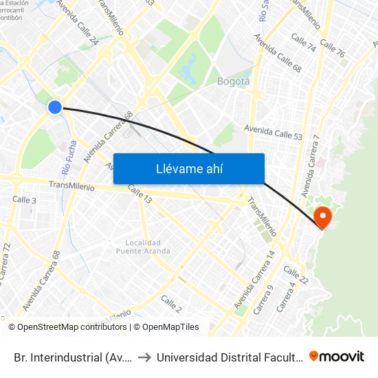 Br. Interindustrial (Av. Boyacá - Cl 13) (A) to Universidad Distrital Facultad Del Medio Ambiente map