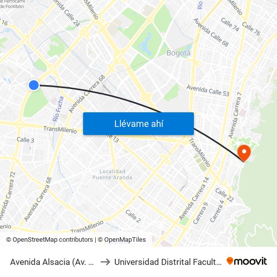 Avenida Alsacia (Av. Boyacá - Ac 12) (A) to Universidad Distrital Facultad Del Medio Ambiente map