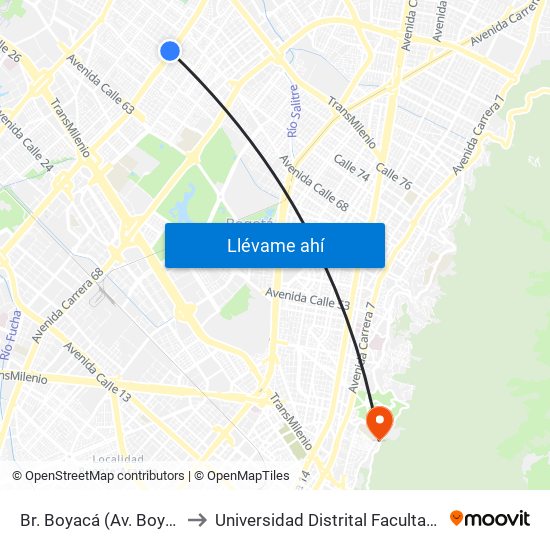 Br. Boyacá (Av. Boyacá - Cl 69a) (A) to Universidad Distrital Facultad Del Medio Ambiente map