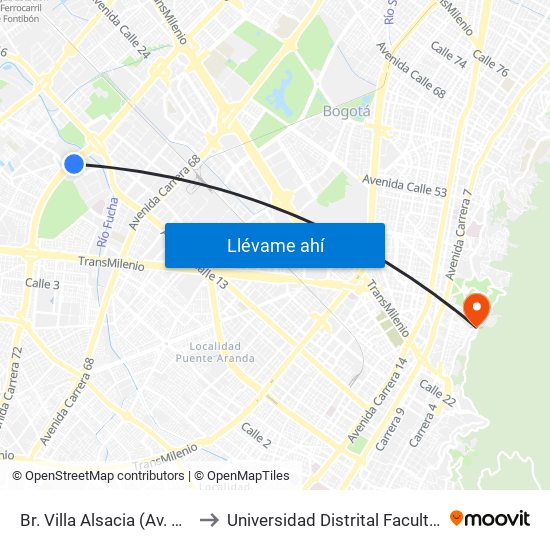 Br. Villa Alsacia (Av. Boyacá - Cl 12a) (A) to Universidad Distrital Facultad Del Medio Ambiente map