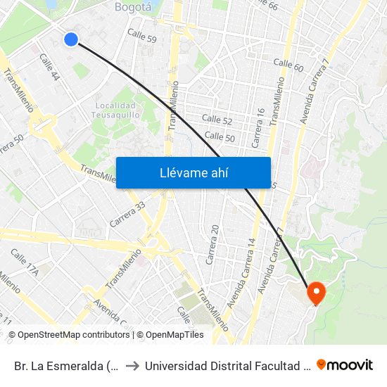 Br. La Esmeralda (Ac 53 - Kr 57) to Universidad Distrital Facultad Del Medio Ambiente map