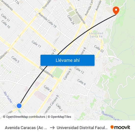 Avenida Caracas (Ac 11 Sur - Av. Caracas) to Universidad Distrital Facultad Del Medio Ambiente map