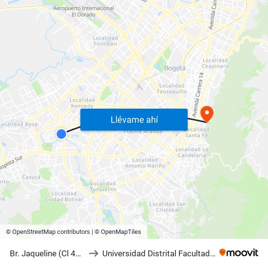 Br. Jaqueline (Cl 46b Sur - Kr 77v) to Universidad Distrital Facultad Del Medio Ambiente map