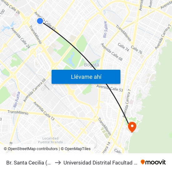 Br. Santa Cecilia (Ac 53 - Kr 78) to Universidad Distrital Facultad Del Medio Ambiente map