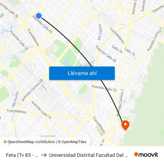 Feta (Tv 85 - Cl 64a) to Universidad Distrital Facultad Del Medio Ambiente map