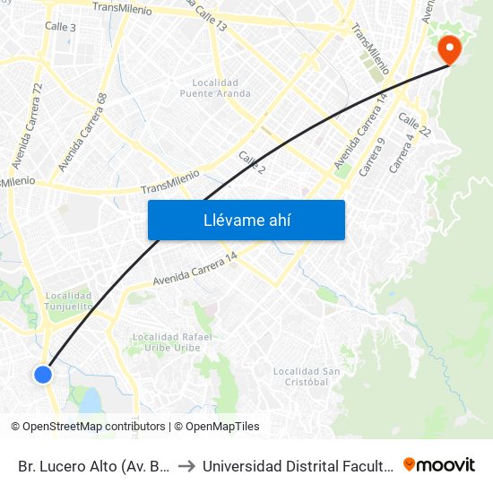 Br. Lucero Alto (Av. Boyacá - Kr 18q) (A) to Universidad Distrital Facultad Del Medio Ambiente map