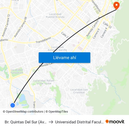 Br. Quintas Del Sur (Av. Boyacá - Cl 70b Sur) to Universidad Distrital Facultad Del Medio Ambiente map
