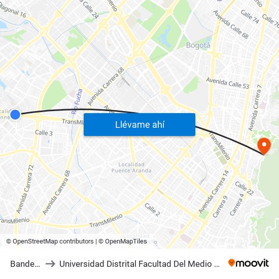 Banderas to Universidad Distrital Facultad Del Medio Ambiente map