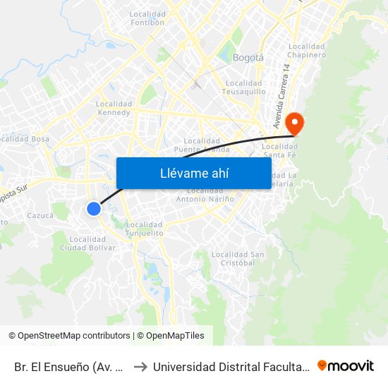 Br. El Ensueño (Av. V/cio - Tv 63) (A) to Universidad Distrital Facultad Del Medio Ambiente map