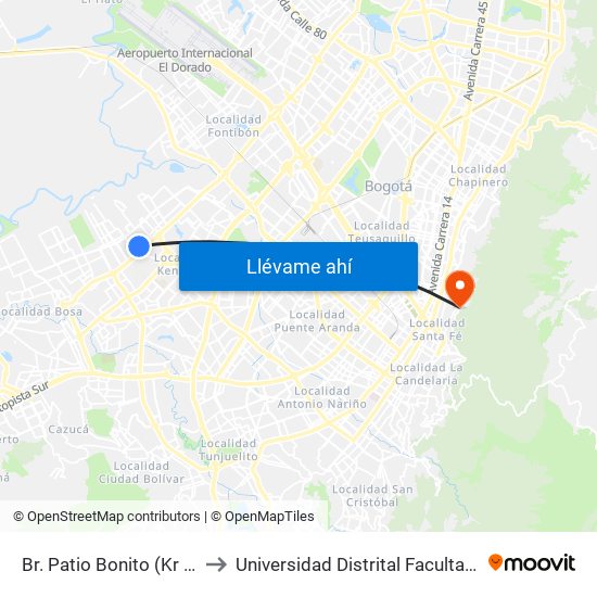 Br. Patio Bonito (Kr 86f - Cl 35b Sur) to Universidad Distrital Facultad Del Medio Ambiente map