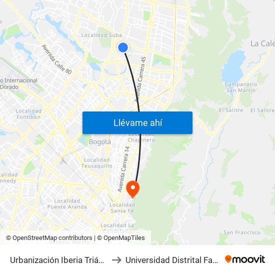Urbanización Iberia Triángulo II (Av. Villas - Cl 130a) to Universidad Distrital Facultad Del Medio Ambiente map