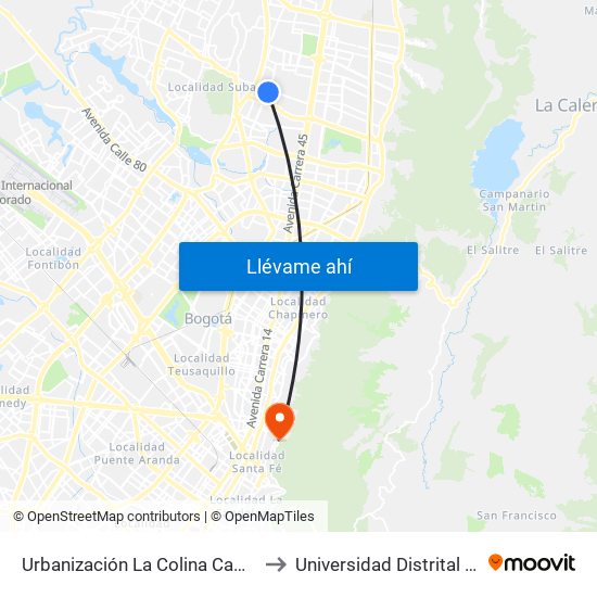 Urbanización La Colina Campestre II Sector (Av. Villas - Cl 137a) to Universidad Distrital Facultad Del Medio Ambiente map