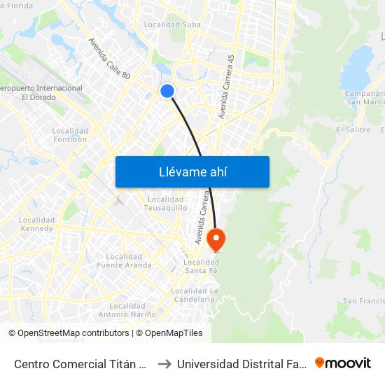 Centro Comercial Titán Plaza (Av. Boyacá - Cl 93) (B) to Universidad Distrital Facultad Del Medio Ambiente map