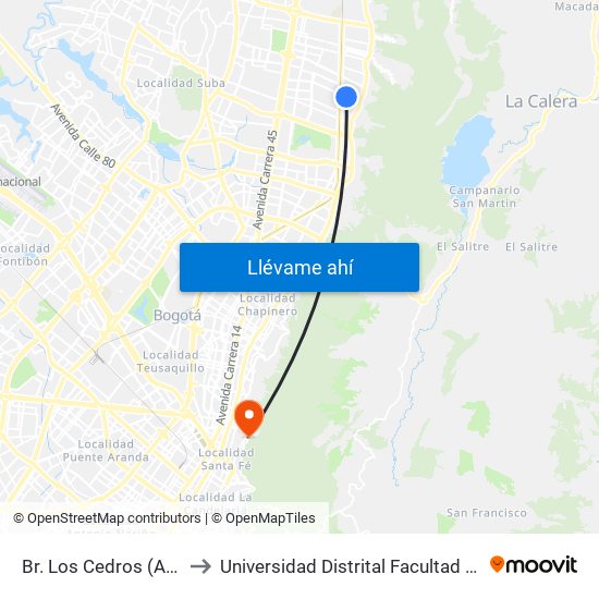 Br. Los Cedros (Ac 147 - Kr 7f) to Universidad Distrital Facultad Del Medio Ambiente map