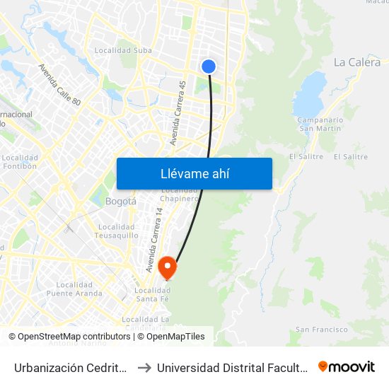 Urbanización Cedritos (Cl 140 - Kr 13) to Universidad Distrital Facultad Del Medio Ambiente map