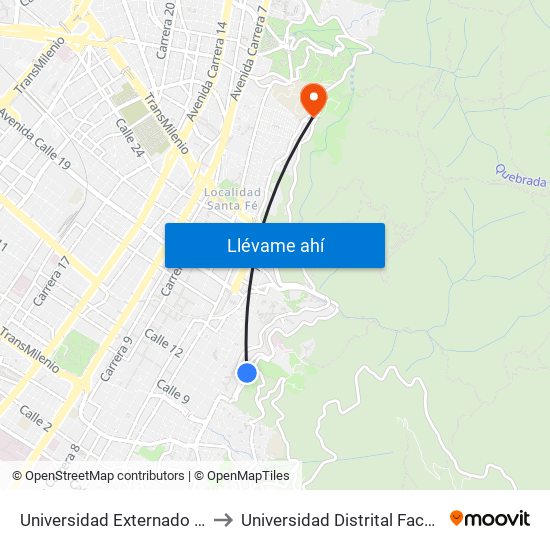 Universidad Externado (Av. Circunvalar - Cl 12) to Universidad Distrital Facultad Del Medio Ambiente map