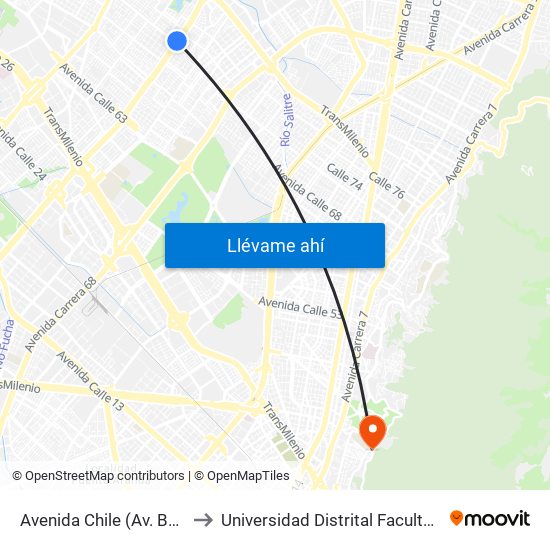 Avenida Chile (Av. Boyacá - Ac 72) (B) to Universidad Distrital Facultad Del Medio Ambiente map