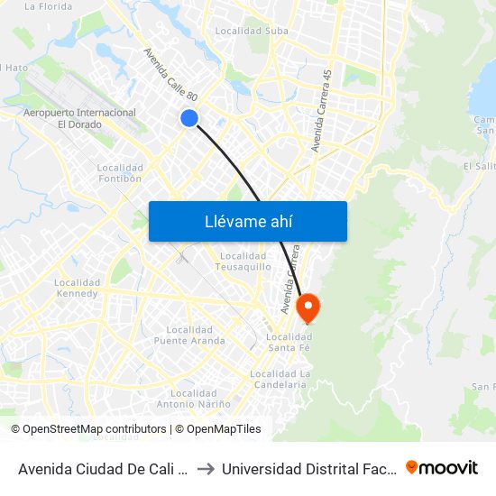 Avenida Ciudad De Cali (Ac 72 - Av. C. De Cali) (C) to Universidad Distrital Facultad Del Medio Ambiente map