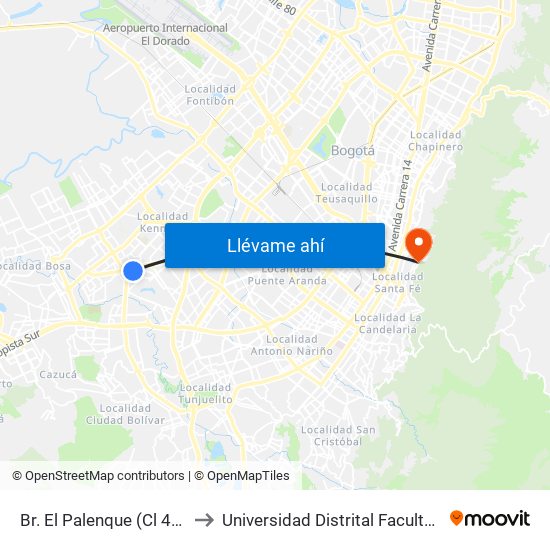 Br. El Palenque (Cl 42 Sur - Kr 78d Bis) to Universidad Distrital Facultad Del Medio Ambiente map