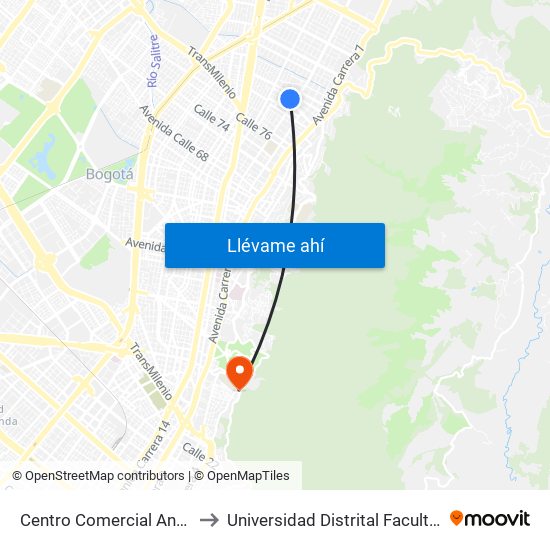 Centro Comercial Andino (Ac 82 - Kr 12) to Universidad Distrital Facultad Del Medio Ambiente map