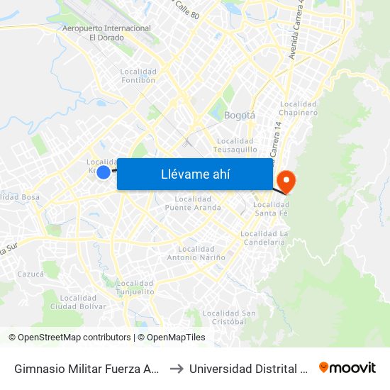 Gimnasio Militar Fuerza Aérea Colombiana (Kr 78k - Cl 6 Sur) to Universidad Distrital Facultad Del Medio Ambiente map