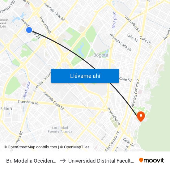 Br. Modelia Occidental (Kr 82 - Cl 23f) to Universidad Distrital Facultad Del Medio Ambiente map