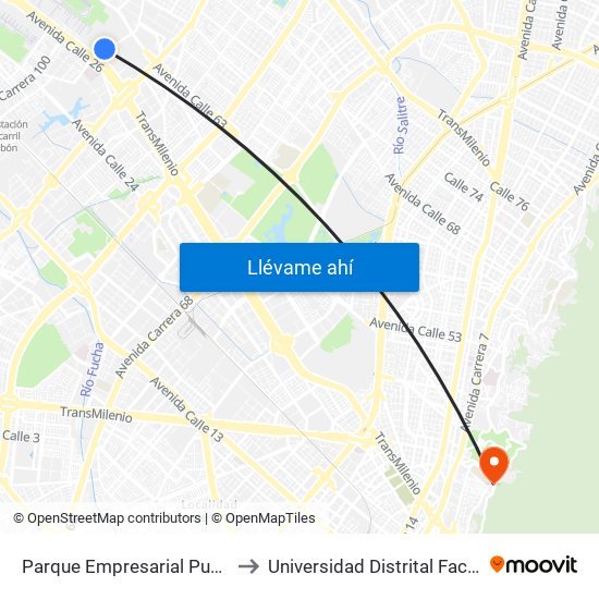 Parque Empresarial Puerta Del Sol (Tv 93 - Cl 51) to Universidad Distrital Facultad Del Medio Ambiente map