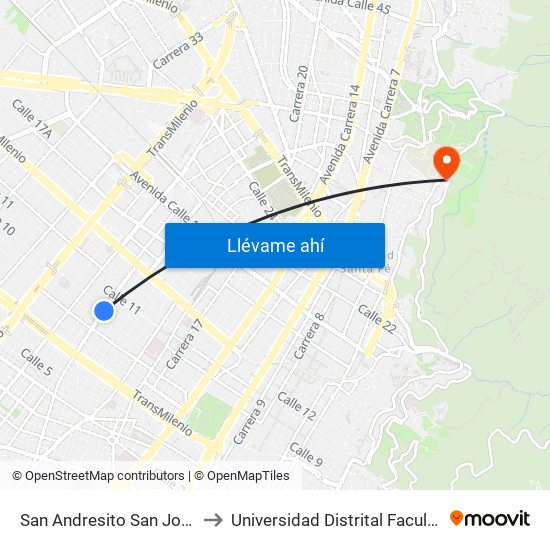 San Andresito San José (Kr 24 - Cl 10) (A) to Universidad Distrital Facultad Del Medio Ambiente map