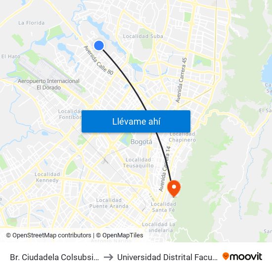 Br. Ciudadela Colsubsidio (Dg 86a - Kr 111a) to Universidad Distrital Facultad Del Medio Ambiente map