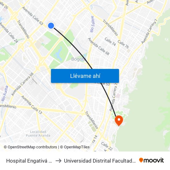 Hospital Engativá (Ak 70 - Cl 64) to Universidad Distrital Facultad Del Medio Ambiente map