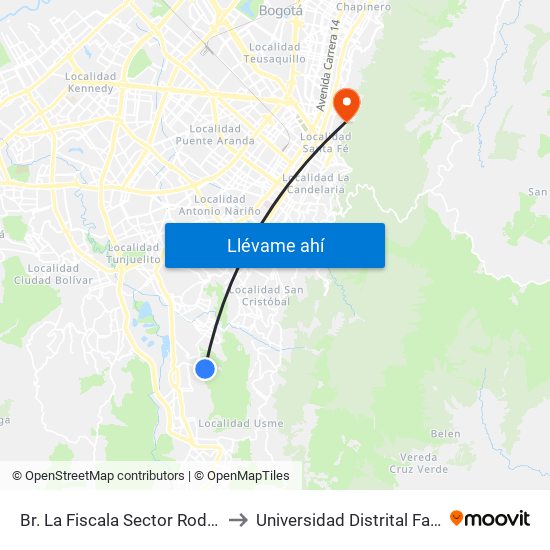 Br. La Fiscala Sector Rodríguez (Cl 65 Sur - Tv 3a Este) to Universidad Distrital Facultad Del Medio Ambiente map