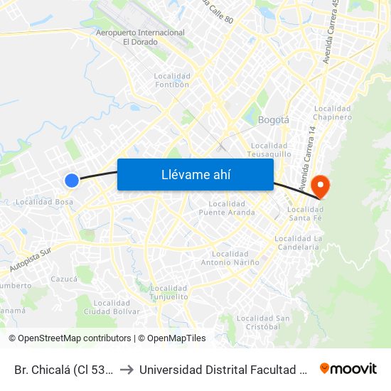 Br. Chicalá (Cl 53 Sur - Kr 87) to Universidad Distrital Facultad Del Medio Ambiente map