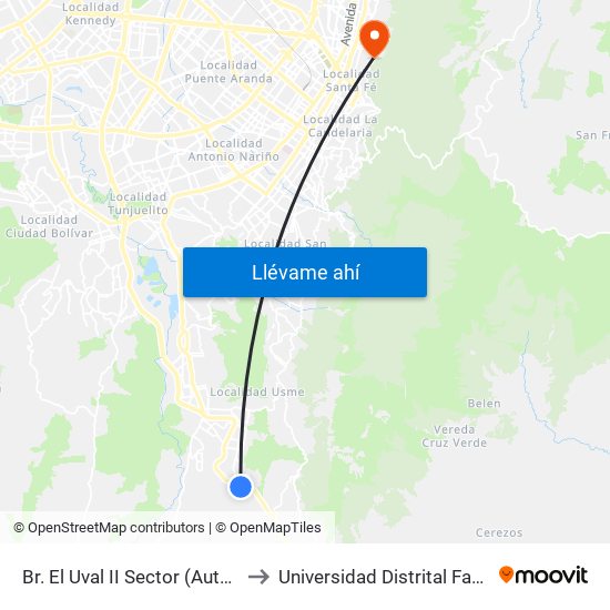 Br. El Uval II Sector (Autopista Al Llano - Kr 6b Este) to Universidad Distrital Facultad Del Medio Ambiente map