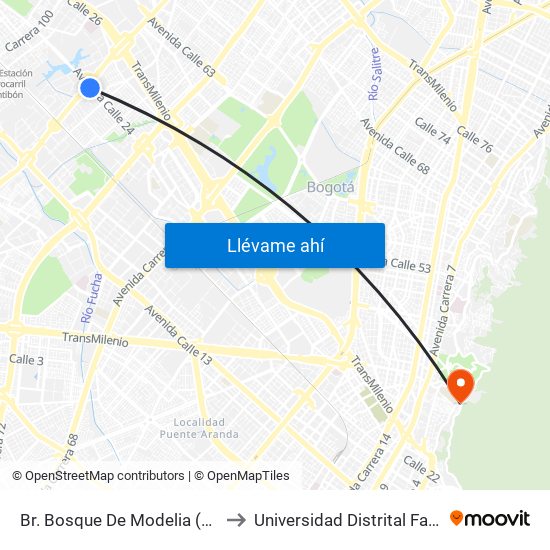 Br. Bosque De Modelia (Av. Esperanza - Av. C. De Cali) to Universidad Distrital Facultad Del Medio Ambiente map