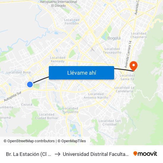Br. La Estación (Cl 63 Sur - Kr 78c) to Universidad Distrital Facultad Del Medio Ambiente map