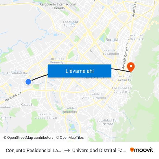 Conjunto Residencial La Capilla (Cl 63 Sur - Kr 79b) to Universidad Distrital Facultad Del Medio Ambiente map