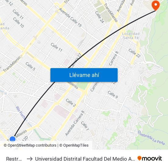 Restrepo to Universidad Distrital Facultad Del Medio Ambiente map