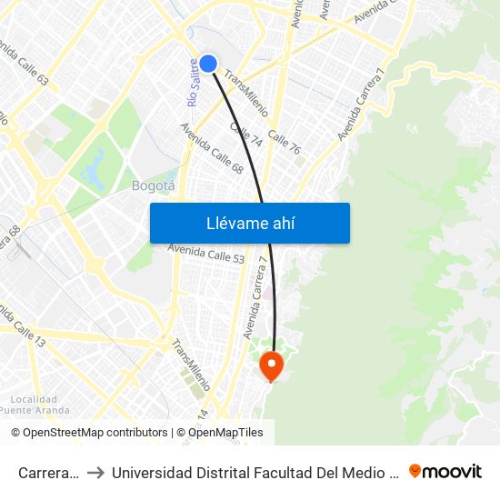 Carrera 47 to Universidad Distrital Facultad Del Medio Ambiente map