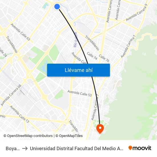 Boyacá to Universidad Distrital Facultad Del Medio Ambiente map