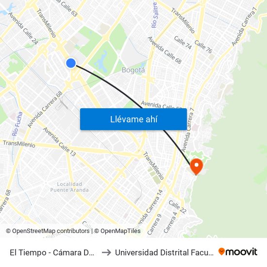 El Tiempo - Cámara De Comercio De Bogotá to Universidad Distrital Facultad Del Medio Ambiente map