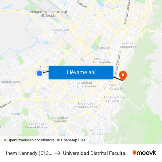 Inem Kennedy (Cl 38c Sur - Kr 79g) to Universidad Distrital Facultad Del Medio Ambiente map