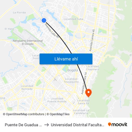 Puente De Guadua (Cl 80 - Kr 119) to Universidad Distrital Facultad Del Medio Ambiente map