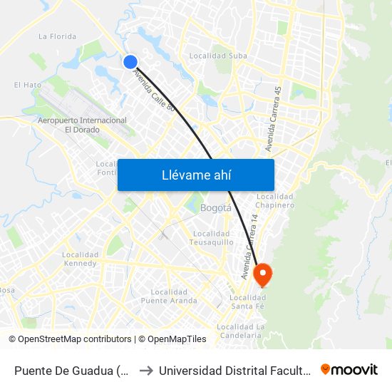 Puente De Guadua (Ac 80 - Kr 119) (B) to Universidad Distrital Facultad Del Medio Ambiente map