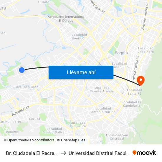 Br. Ciudadela El Recreo (Cl 63 Sur - Kr 99a) to Universidad Distrital Facultad Del Medio Ambiente map