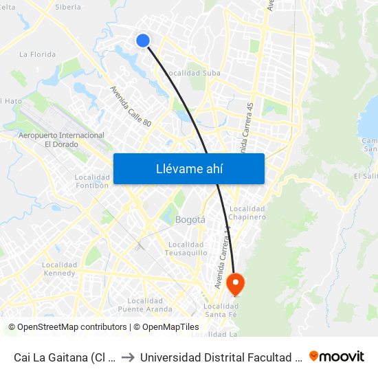 Cai La Gaitana (Cl 139 - Tv 127) to Universidad Distrital Facultad Del Medio Ambiente map