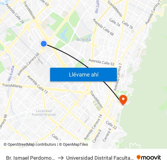 Br. Ismael Perdomo (Dg 24c - Tv 68) to Universidad Distrital Facultad Del Medio Ambiente map