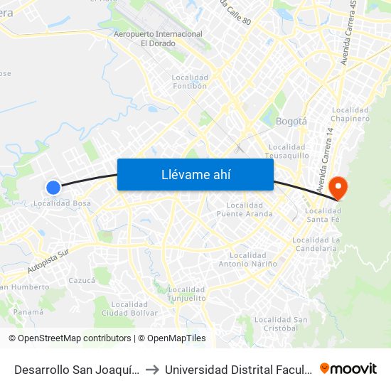 Desarrollo San Joaquín (Cl 71 Sur - Kr 88f) to Universidad Distrital Facultad Del Medio Ambiente map